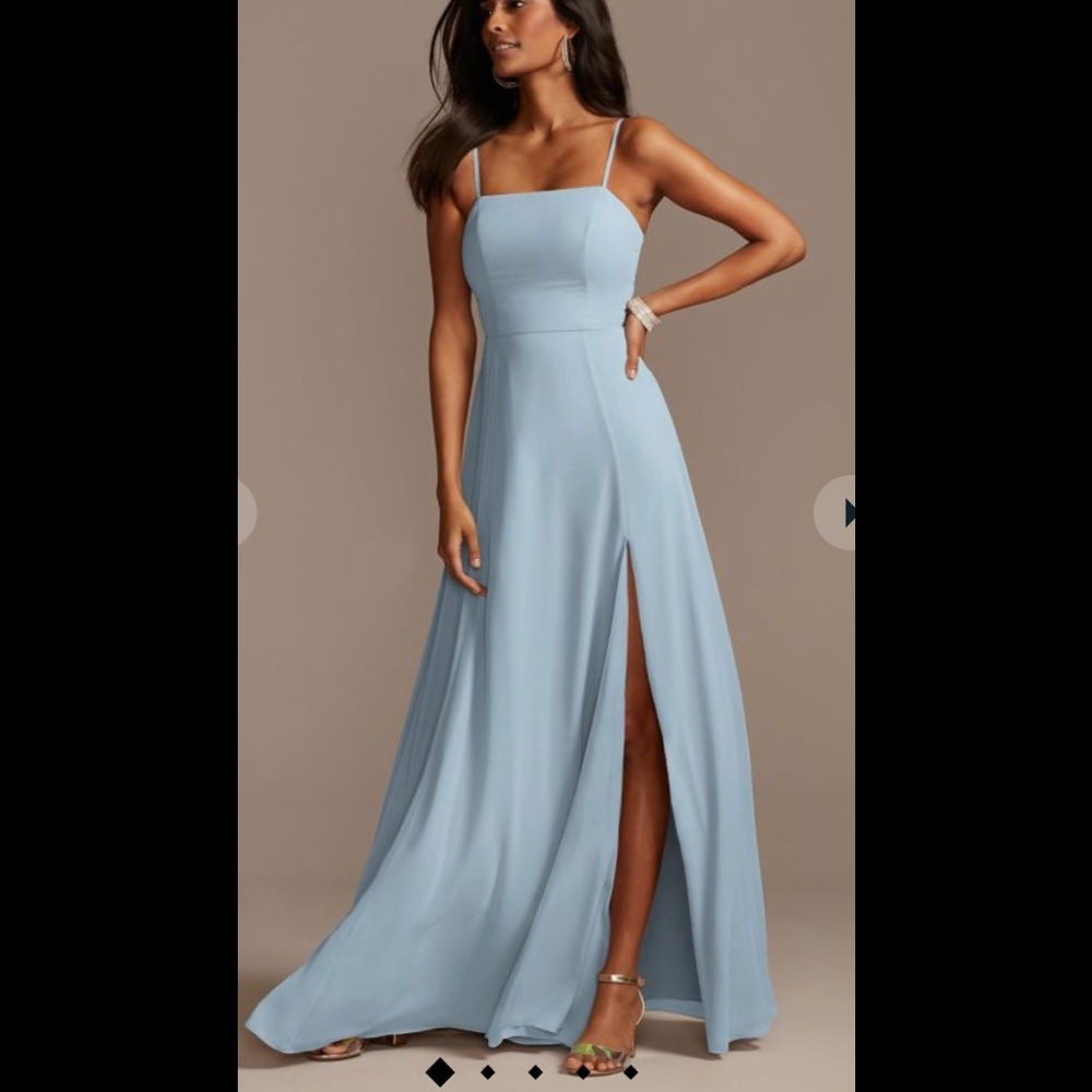 UNALTERED Davids Bridal DUSTY BLUE bridesmaid dress